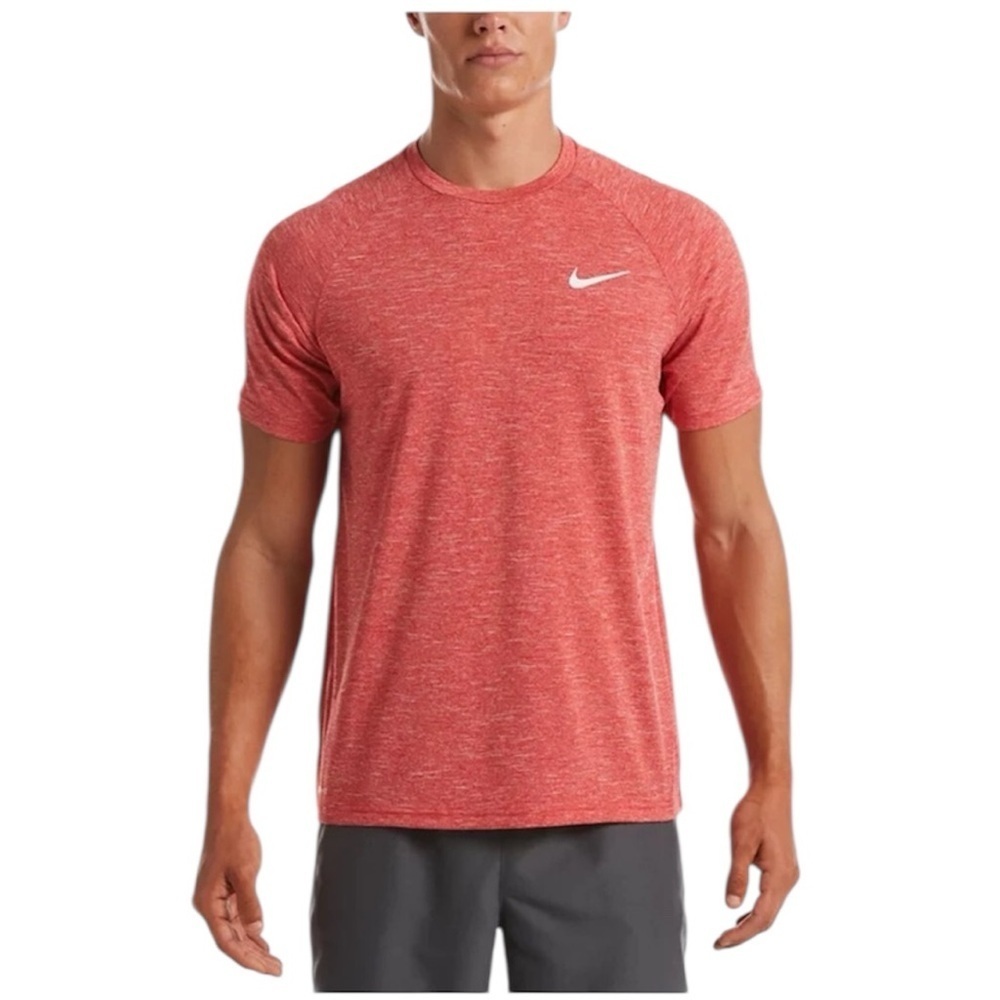 ❤️ 🆕 NIKE MEN'S HYDROGUARD Swim T-Shirt 40+ SPF Heather Red Size Small